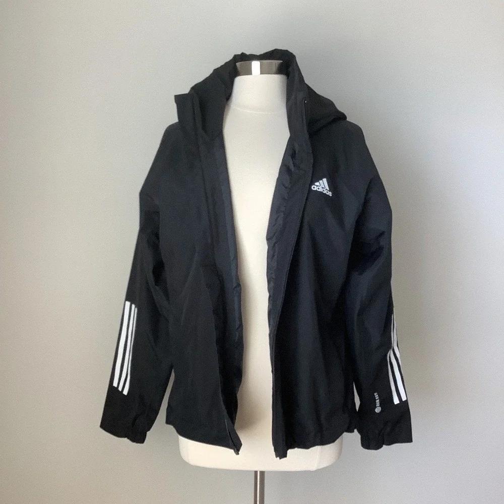 Adidas Women's 3-Stripes Rain Rdy Jacket Black H65759 Flaw: Missing Zipper Pull - Picture 6 of 14